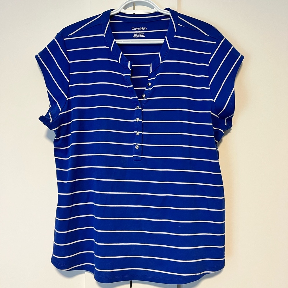 Calvin Klein Women's Navy Striped Button Down Shirt